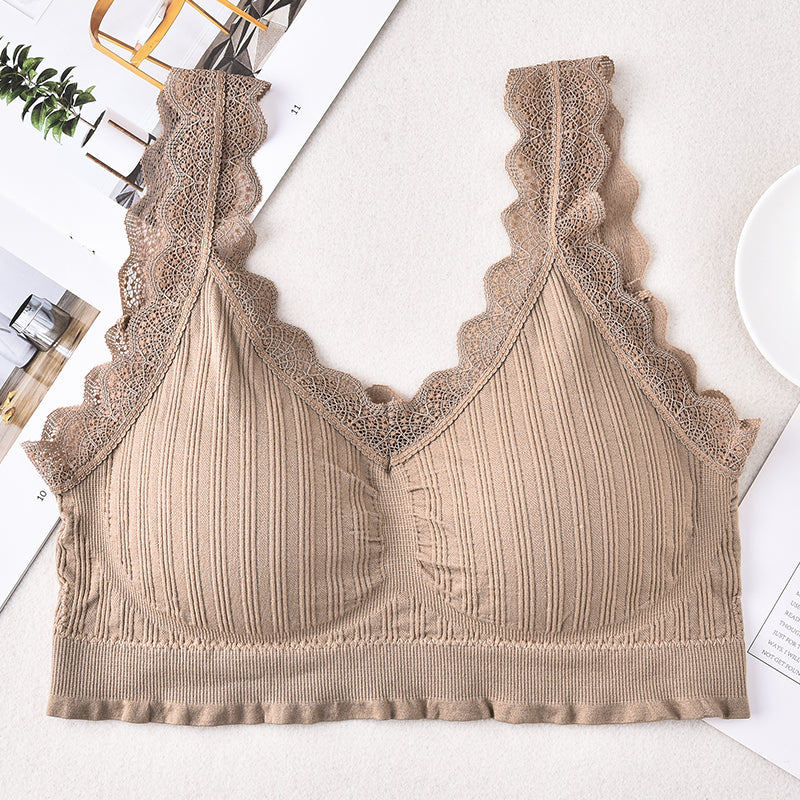 Women's seamless underwear removable pad sexy bralette push up lace wireless bra