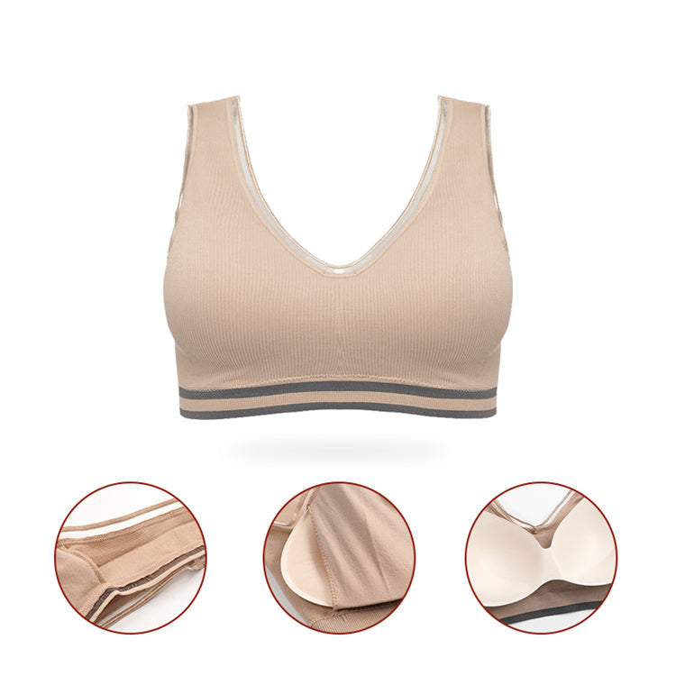 Wholesale young ladies wire free V neck sexy running yoga bra women push up removable pad breathable seamless sports underwear