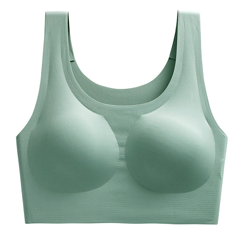 Ladies Young Girls High Elastic Ice Silk Underwear Vest Top One Piece Wire Free Push Up Wireless Bra With Removable Latex Pads