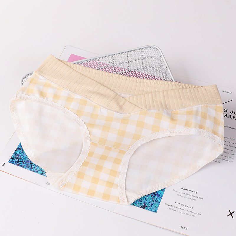 New Pregnant Women's Underwear Plaid Low-waist Breathable Pregnancy Maternity Panties Belly Support Briefs