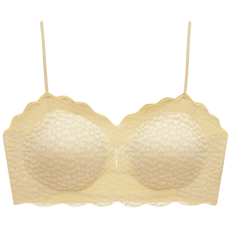 Spring and Summer New Thin Back Hollow Seamless French Underwear Women No Steel Ring Leaking Back Lace Beauty Back Wrap Chest
