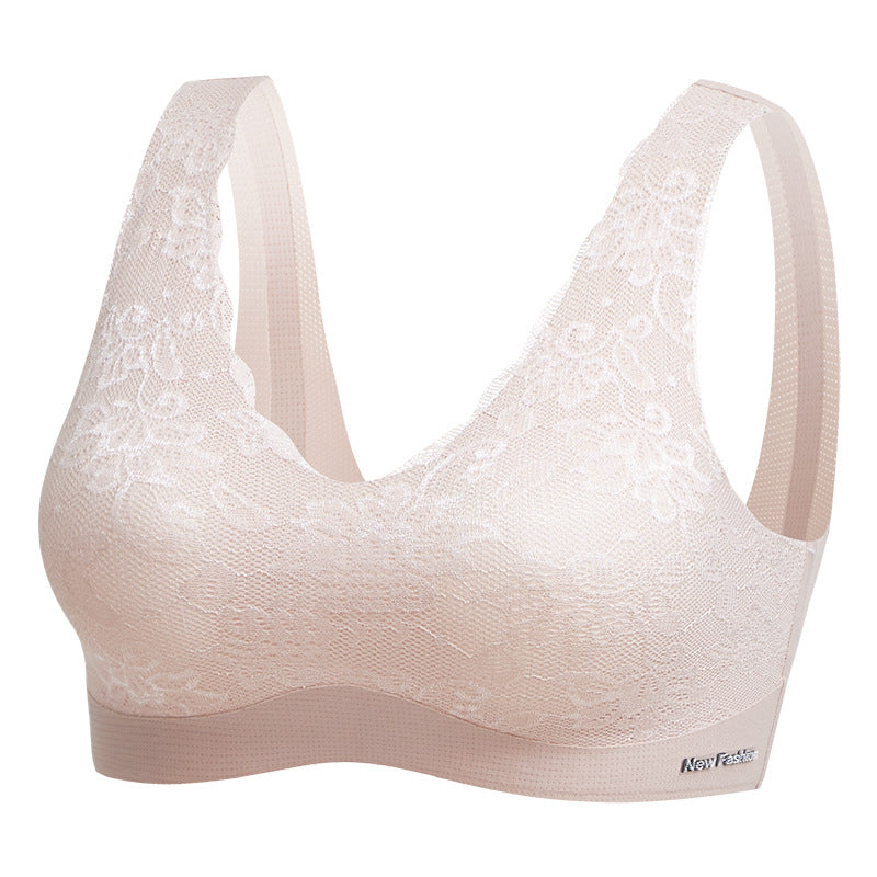 Summer Wireless Bra One-piece Gathered Underwear for Women Laser Cut Breathable Lace Sports Sleeping Bralette