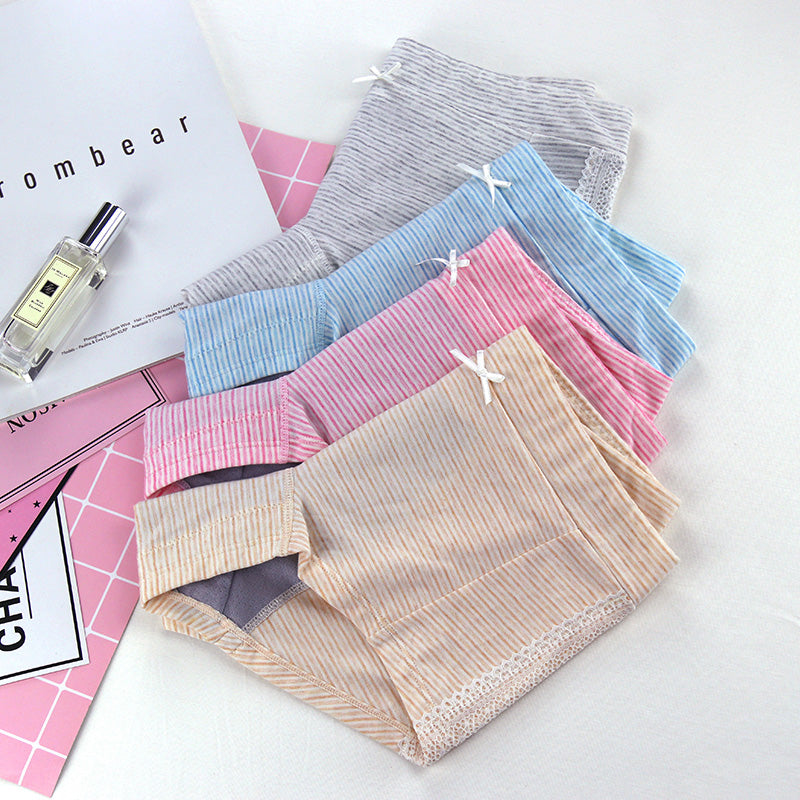New striped skin friendly women's boxer briefs bow lace large size pregnant women's panties