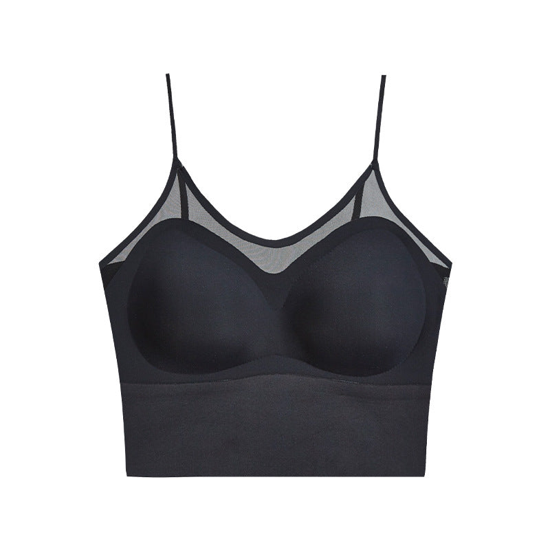Summer Thin Beautiful Back Underwear Women's Anti-glare Mesh Open Back Small Chest Gathered Seamless One-piece Vest Wrap Chest