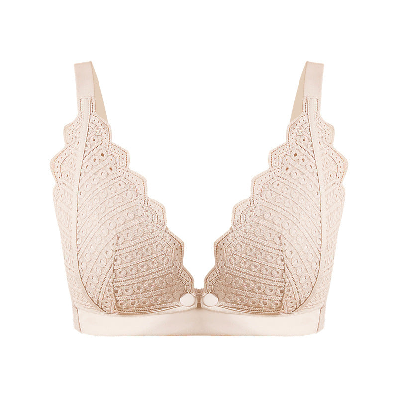 2021 New Lace Maternity Underwear Pure Cotton Lining Gathered Wire-Free Breastfeeding Nursing Bra Front Opening Buckle