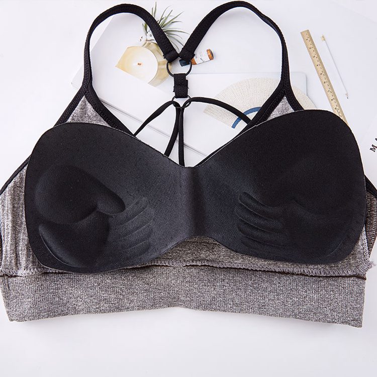 Sexy breathable sport fitness vest brief set letter print removable pad bra women's backless bandage seamless sport bra top