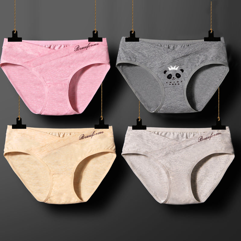 4 Piece Pregnancy Underwear Low Waist Briefs Cute Cartoon Under Bump Cross-Criss Maternity Panties