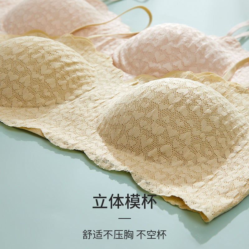 Spring and Summer New Thin Back Hollow Seamless French Underwear Women No Steel Ring Leaking Back Lace Beauty Back Wrap Chest