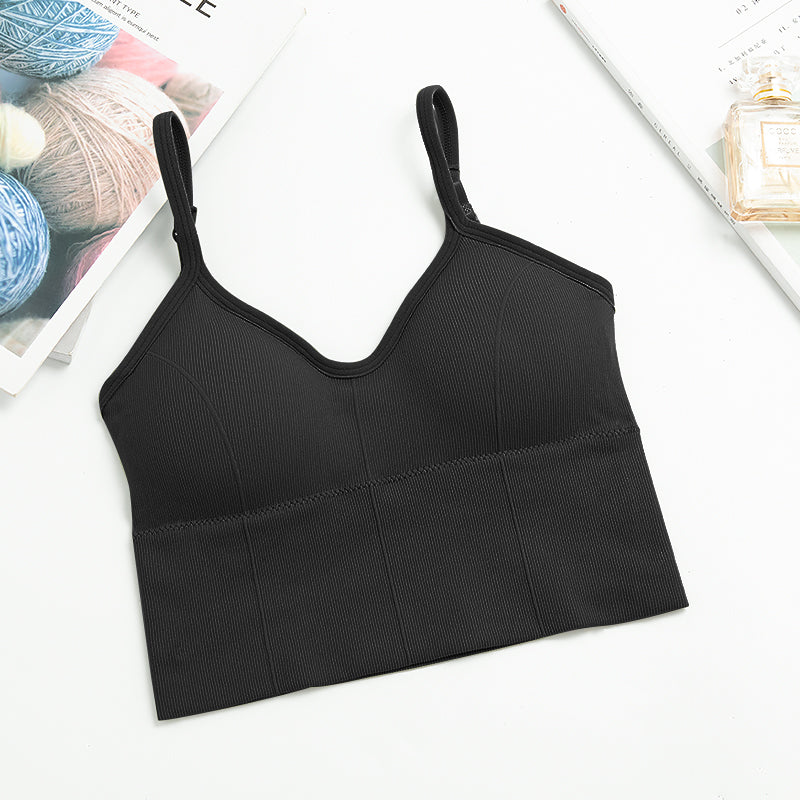 Women sports bra backless U-shaped camisole sexy removable padded yoga top wire free sports bra