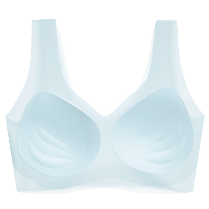 Summer Thin Comfortable Seamless Underwear Women's Fixed Cup No Steel Ring Big Chest Show Small Vest Sports Beauty Back Bra
