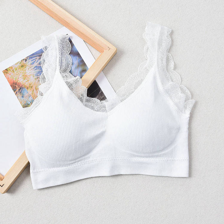 Summer yoga bra tank top soft lace seamless bra casual breathable wireless removable pad vest