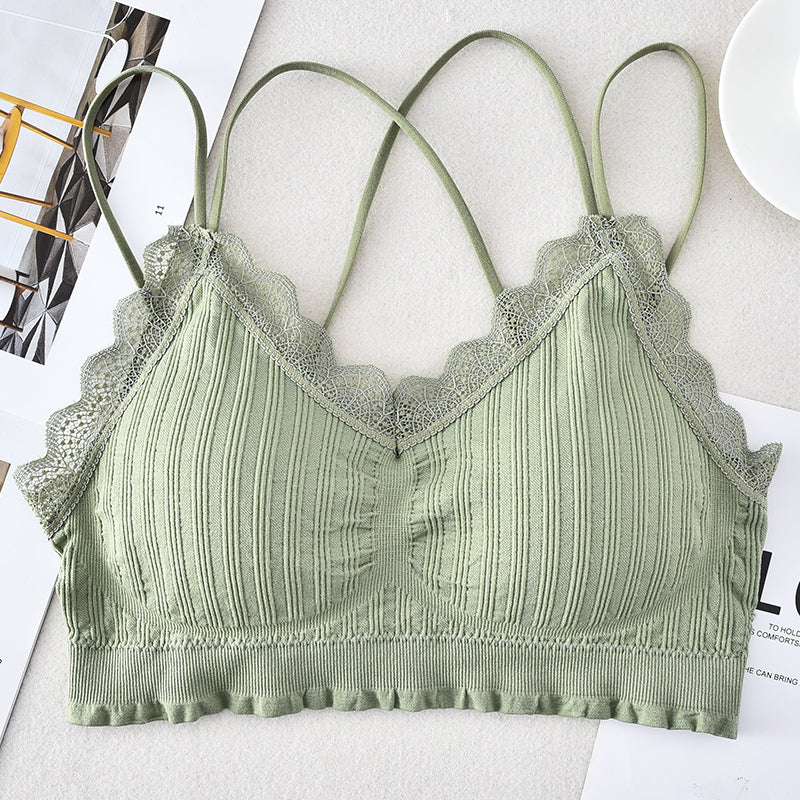 Sexy women double strap lace bralette underwear crisscross bra backless camisole