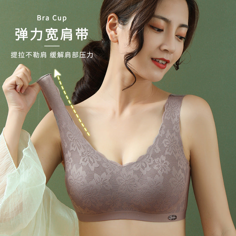 New Thai Latex Laser-Cut Bra Women Comfortable Push Up Wireless Bra Underwear Soft Women Lace Sleeping Bra