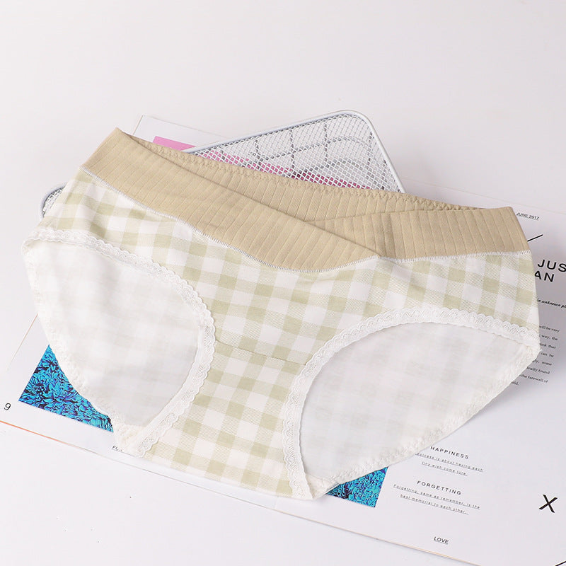 New Pregnant Women's Underwear Plaid Low-waist Breathable Pregnancy Maternity Panties Belly Support Briefs