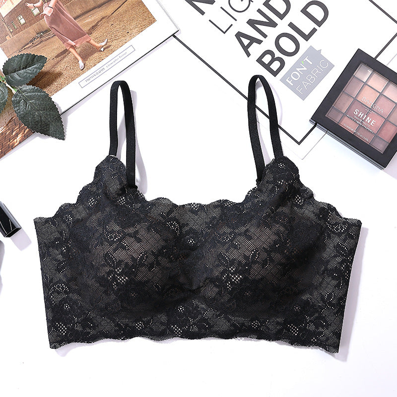 New Arrival Sexy Lace Ice Silk One-Piece Wireless Underwear Comfortable Push Up Sleeping Bra For Women
