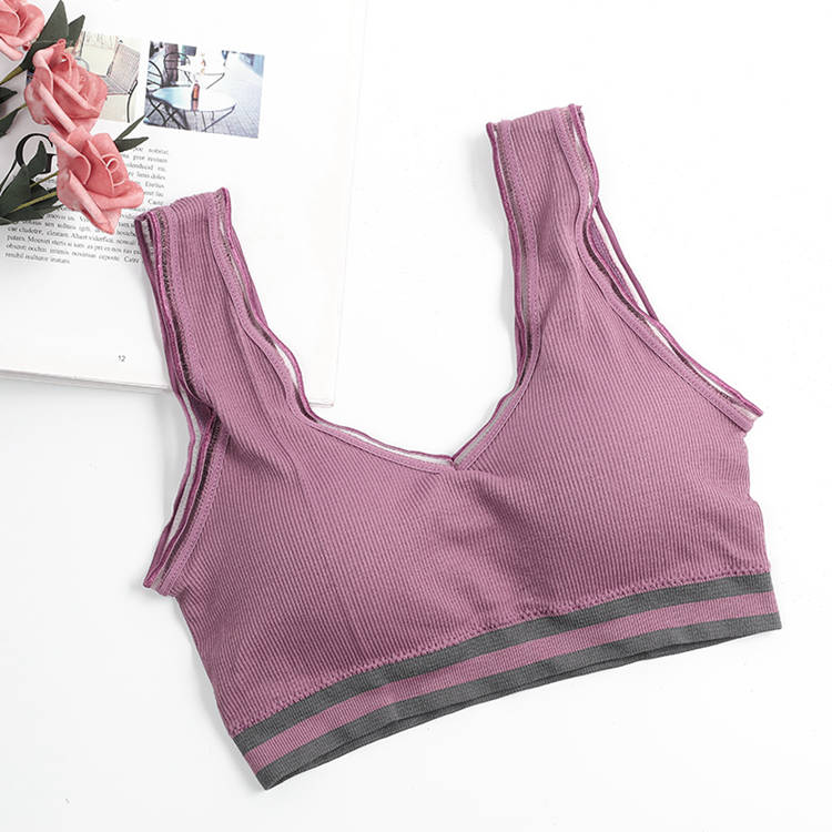 Wholesale young ladies wire free V neck sexy running yoga bra women push up removable pad breathable seamless sports underwear