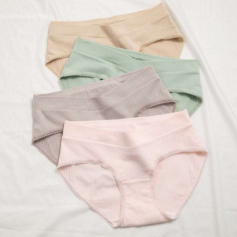 Cotton pregnant underwear postpartum lace criss cross waist under bump underpants plus size maternity panties