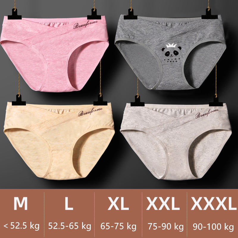 4 Piece Pregnancy Underwear Low Waist Briefs Cute Cartoon Under Bump Cross-Criss Maternity Panties