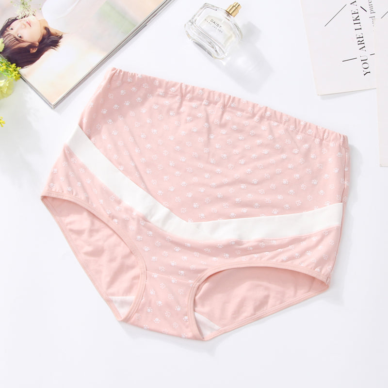 Breathable plus size cute cartoon print maternity underwear adjustable high waist over bump belly lift pregnant women's panties