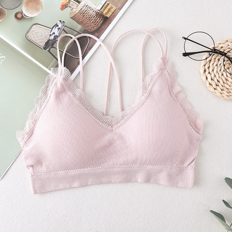 Lace sexy bra top push up wireless removable padded bralette