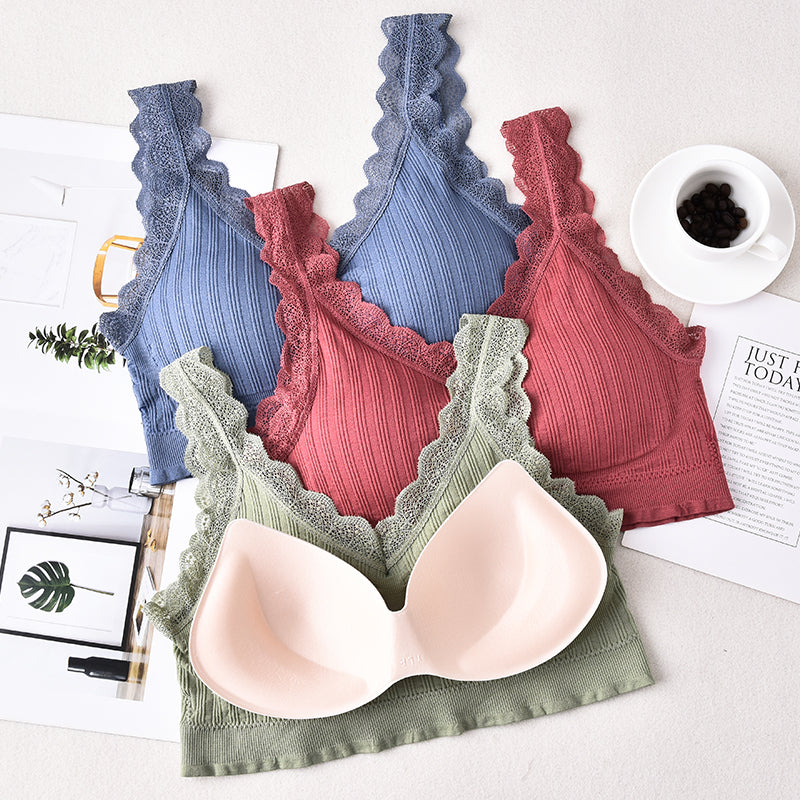 Women's seamless underwear removable pad sexy bralette push up lace wireless bra