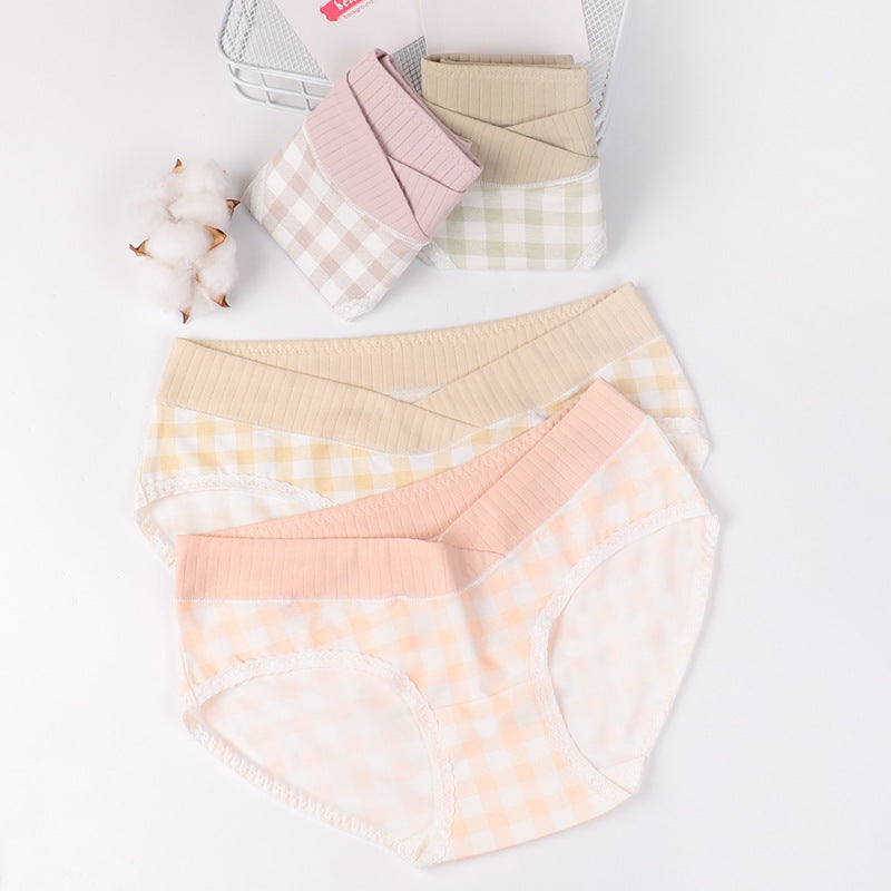 New Pregnant Women's Underwear Plaid Low-waist Breathable Pregnancy Maternity Panties Belly Support Briefs