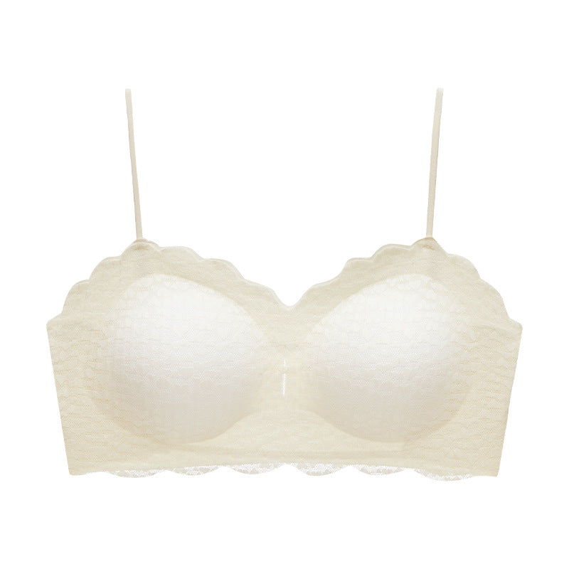 Spring and Summer New Thin Back Hollow Seamless French Underwear Women No Steel Ring Leaking Back Lace Beauty Back Wrap Chest