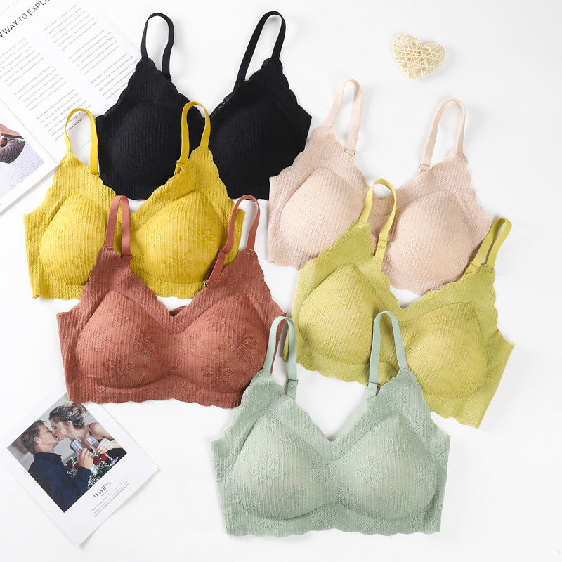 Thailand Latex Sling Lace Bra Without Steel Ring One Piece No Trace Comfortable Small Chest Gathered Underwear Female Bra Summer