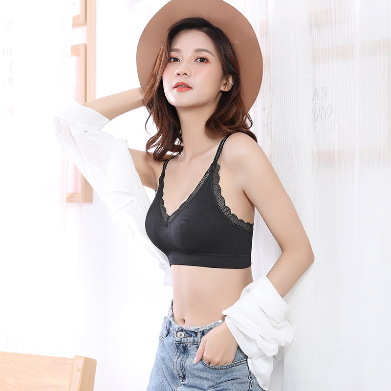 Lace sexy bra top push up wireless removable padded bralette