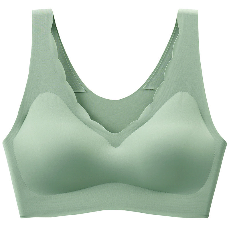 Seamless Latex Underwear Women's No Steel Ring Gathered To Collect The Breasts Sleep Beauty Vest Sports Girl Ice Silk Bra
