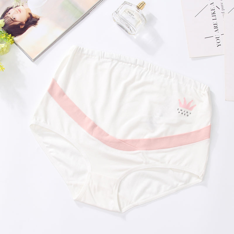 Breathable plus size cute cartoon print maternity underwear adjustable high waist over bump belly lift pregnant women's panties