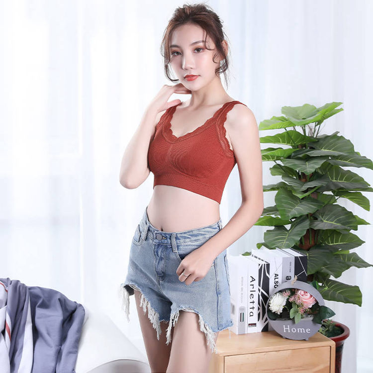 Summer yoga bra tank top soft lace seamless bra casual breathable wireless removable pad vest
