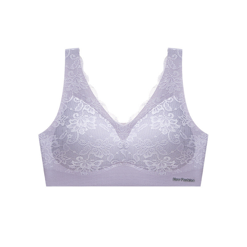 Summer Wireless Bra One-piece Gathered Underwear for Women Laser Cut Breathable Lace Sports Sleeping Bralette