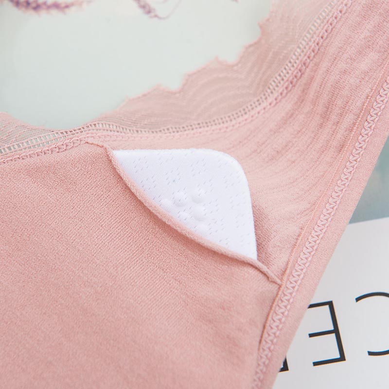 High-quality In-stock Lace Seamless Bra Padded For Women Sexy V-neck Padded Bra Tops Wirefree Ribbed Bralette Underwear