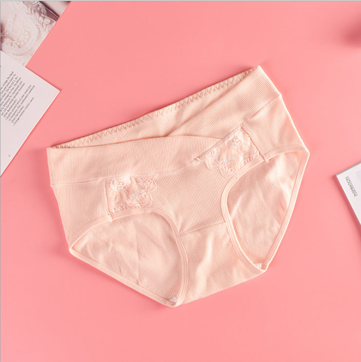 Low Waist Cotton Women Pregnancy Panties Under The Bump Lace Postpartum Briefs Criss-cross Maternity Underwear
