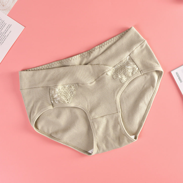 Low Waist Cotton Women Pregnancy Panties Under The Bump Lace Postpartum Briefs Criss-cross Maternity Underwear