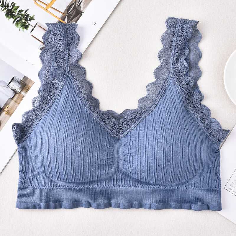 Women's seamless underwear removable pad sexy bralette push up lace wireless bra