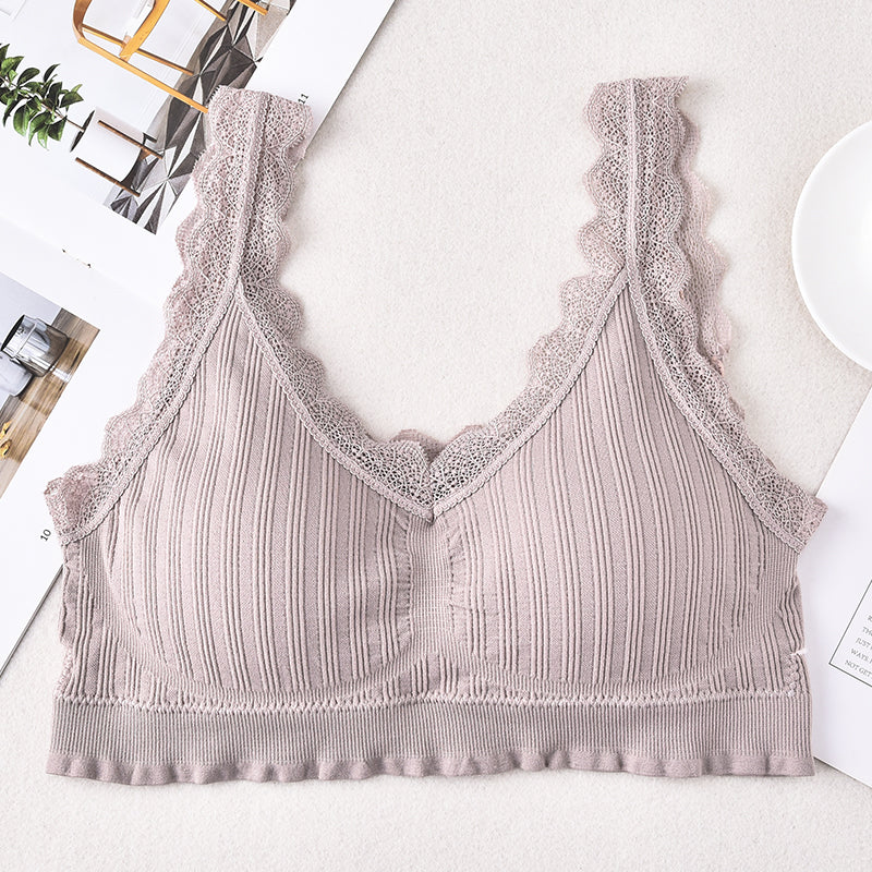 Women's seamless underwear removable pad sexy bralette push up lace wireless bra