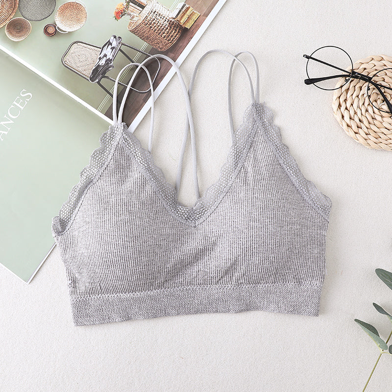 Lace sexy bra top push up wireless removable padded bralette