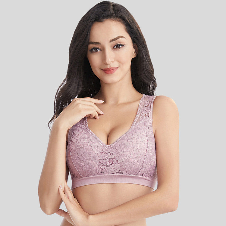 New arrival ladies elegant seamless lace underwear wireless removable pad push up vest bra