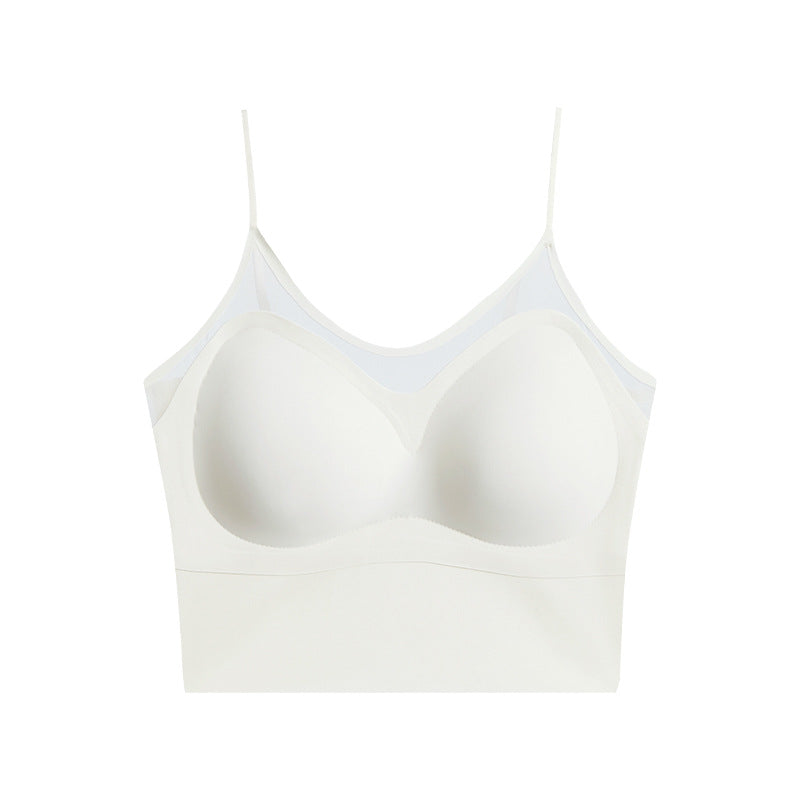 Summer Thin Beautiful Back Underwear Women's Anti-glare Mesh Open Back Small Chest Gathered Seamless One-piece Vest Wrap Chest