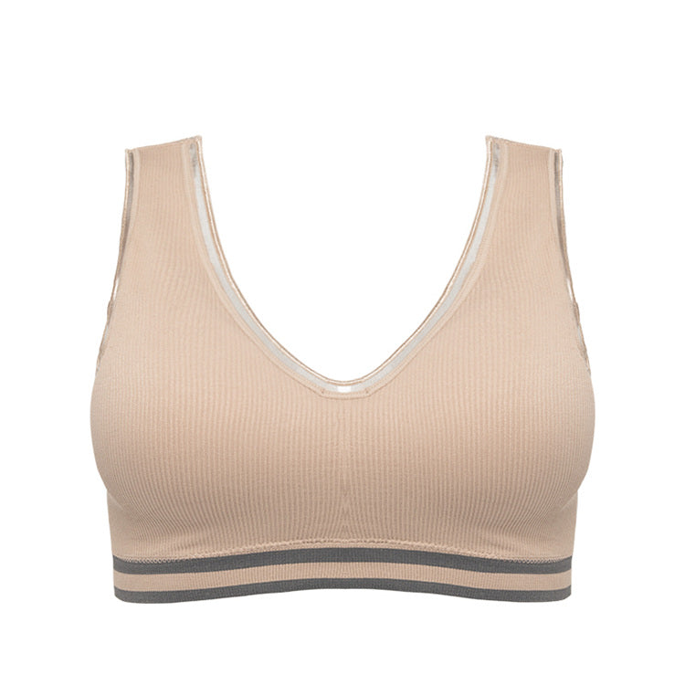 Wholesale young ladies wire free V neck sexy running yoga bra women push up removable pad breathable seamless sports underwear