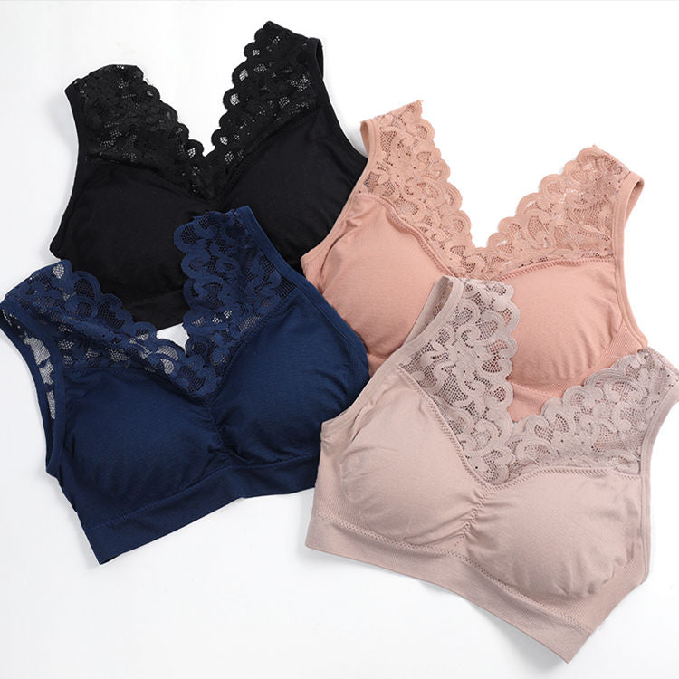 Ladies sexy lace bra comfortable removable pad full cup vest wire free seamless bra underwear