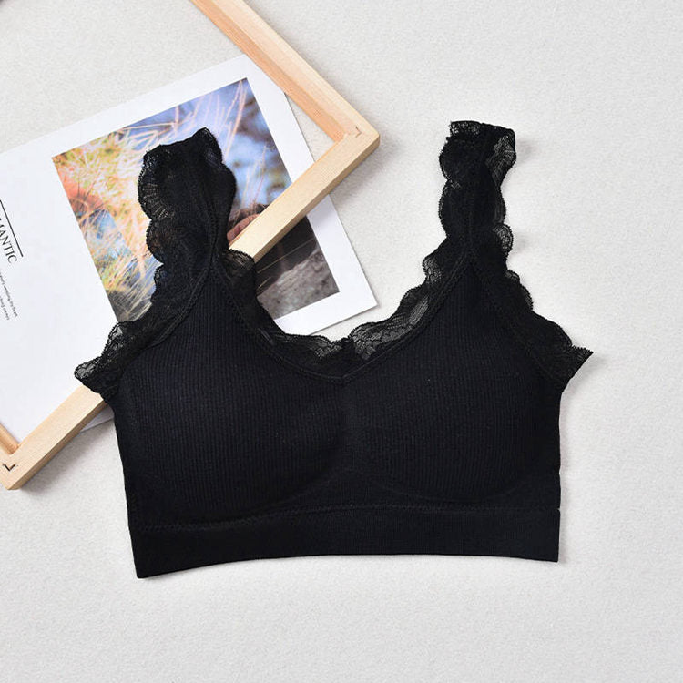 Summer yoga bra tank top soft lace seamless bra casual breathable wireless removable pad vest