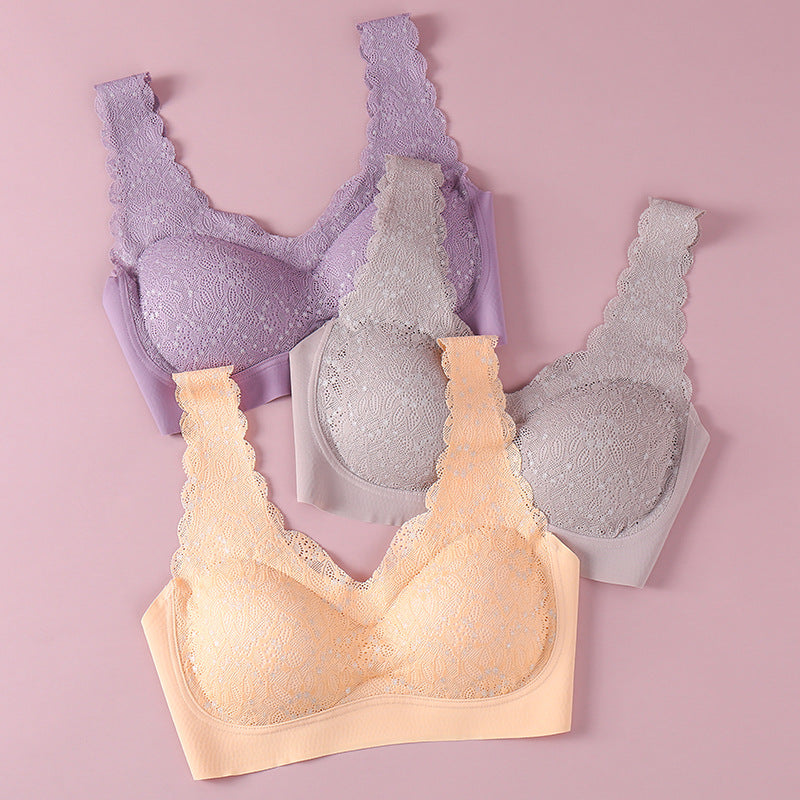 Thailand Latex Wireless Bra One-piece Gathered Underwear for Women Comfortable Lace Sleeping Bralette