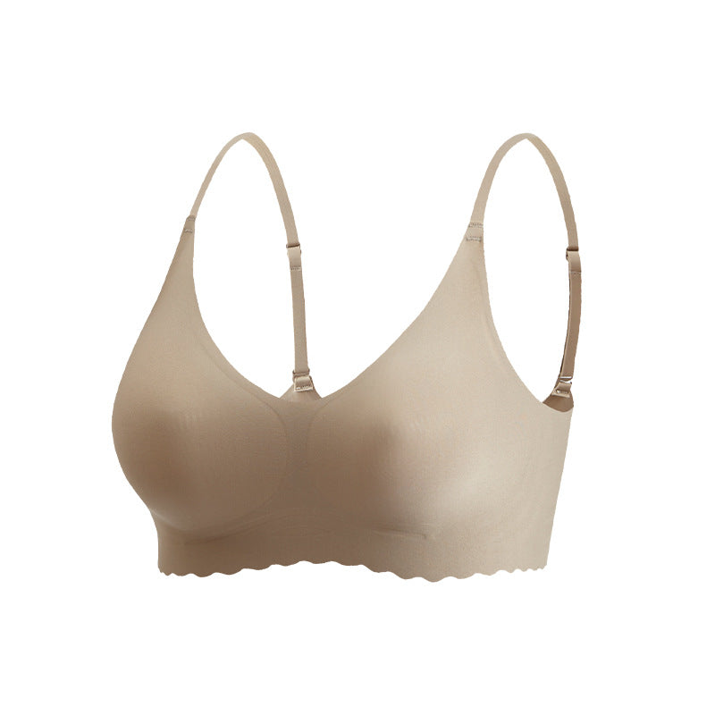 New Small Wave Jelly Soft Support V-neck Thin Shoulder Strap Vest Back Hook Bra Comfortable Seamless Underwear Ladies