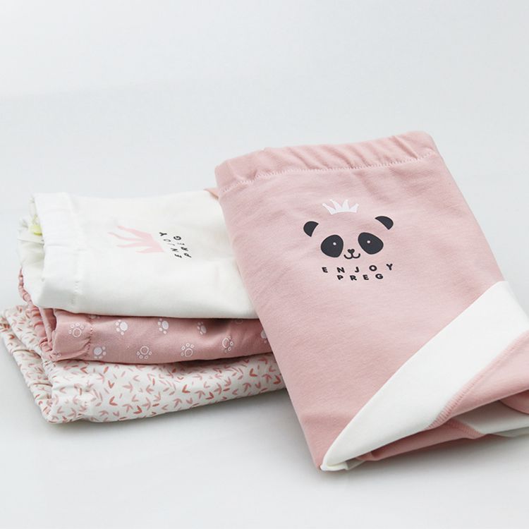 Breathable plus size cute cartoon print maternity underwear adjustable high waist over bump belly lift pregnant women's panties