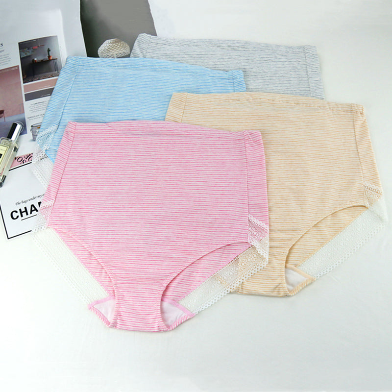High quality cotton striped pregnant women's briefs high waist lace adjustable belly support maternity panties