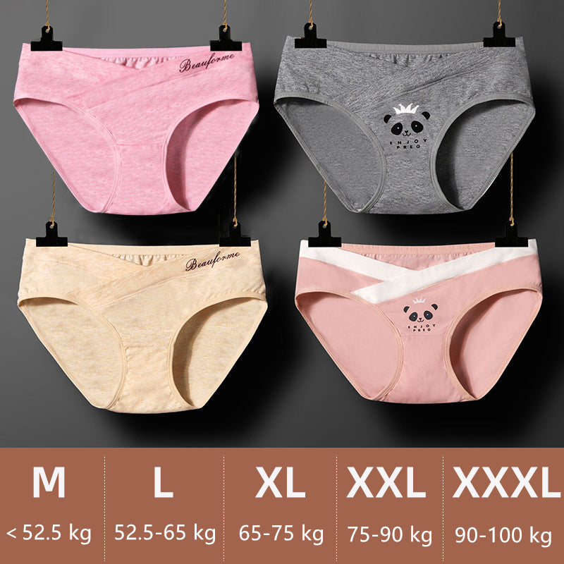 4 Piece Pregnancy Underwear Low Waist Briefs Cute Cartoon Under Bump Cross-Criss Maternity Panties