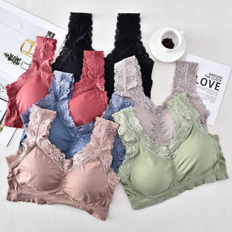 Seamless girls wireless bra ladies removable padded sleep bra lace bralette women elastic push up wholesale soft brassiere